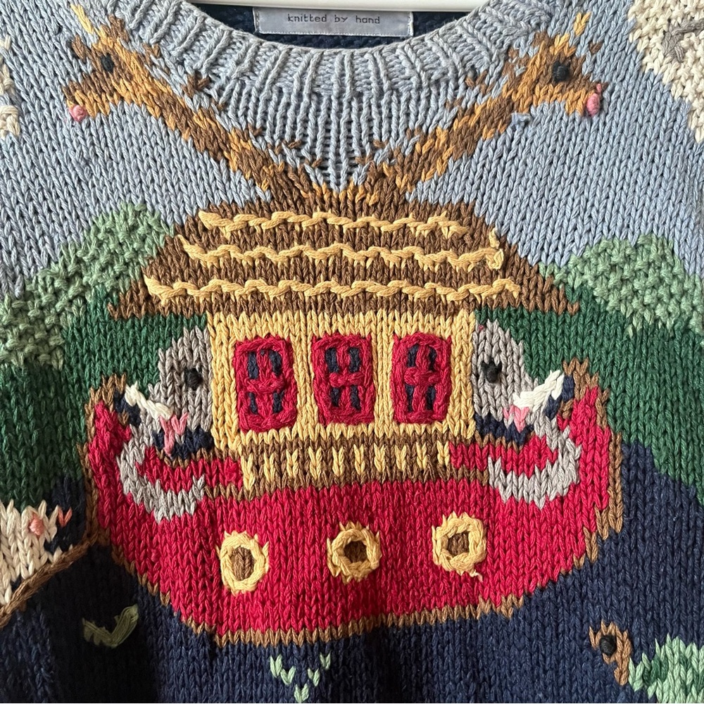 Northern Isles Hand Knit Vintage Cottagecore Chunky Oversized Crewneck Sweater L - Picture 6 of 8